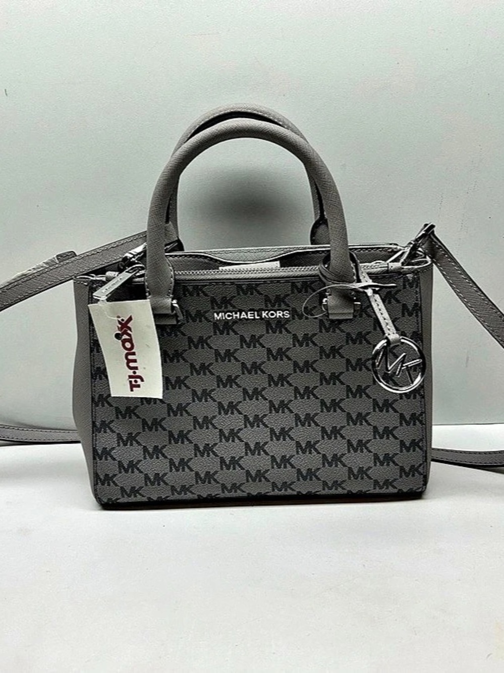 Michael Kors Kellen XS Satchel Crossbody NWT Black Pearl Grey MK Logo